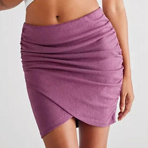 NWOT Free People Angie Wrap Skirt Ruched Textured High Waist Purple Size XS